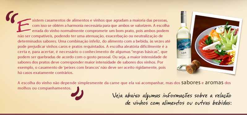 Descrição de combinação de vinhos com alimentos.